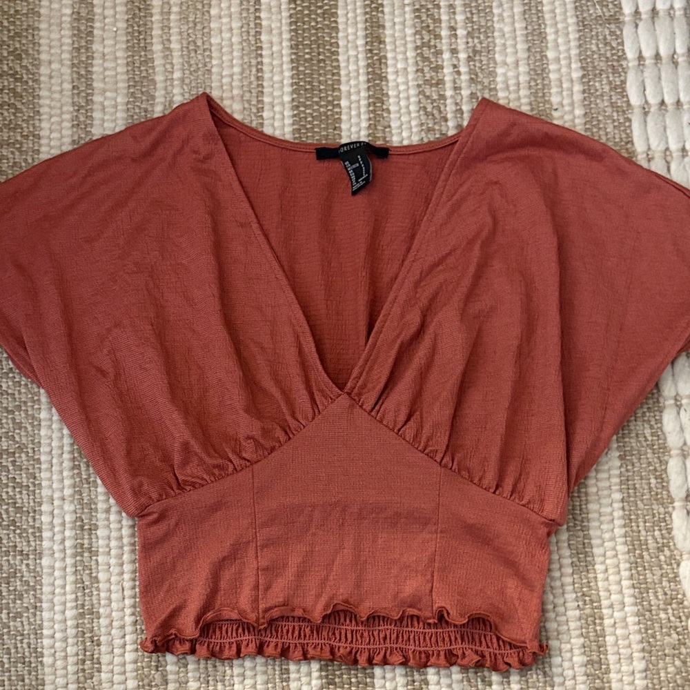 Rust V-Neck Women's Top